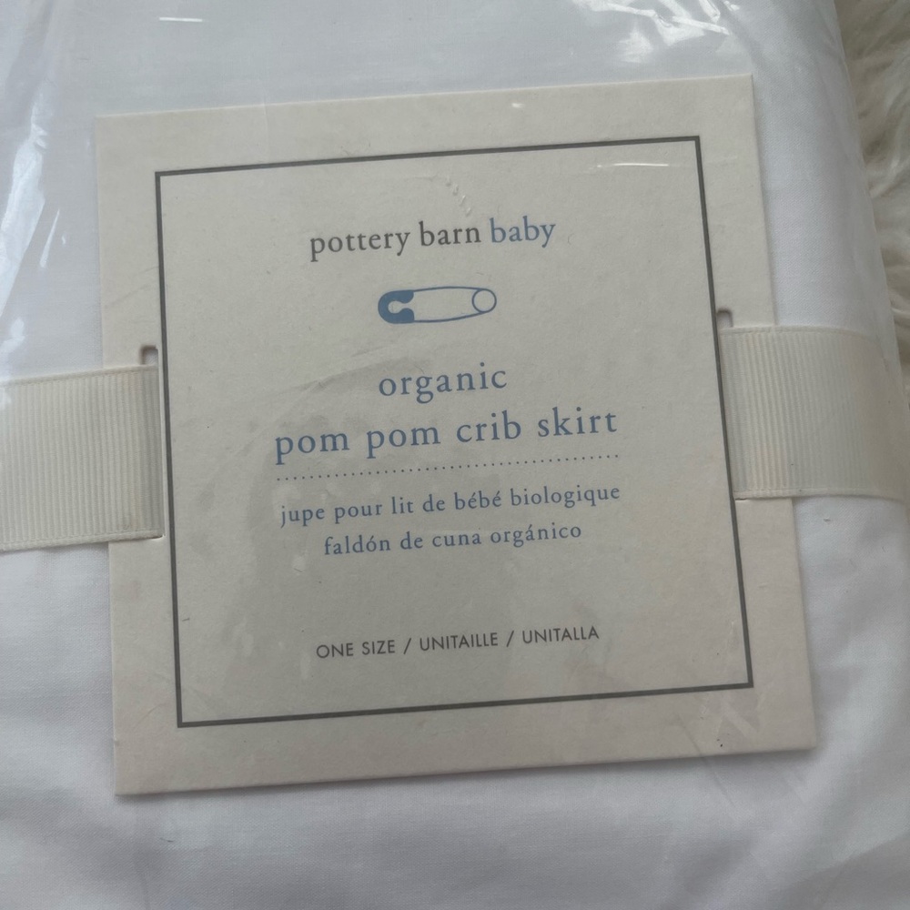 Pottery Barn Kids Baby Organic Pink Pom Pom Crib Skirt - Picture 6 of 8